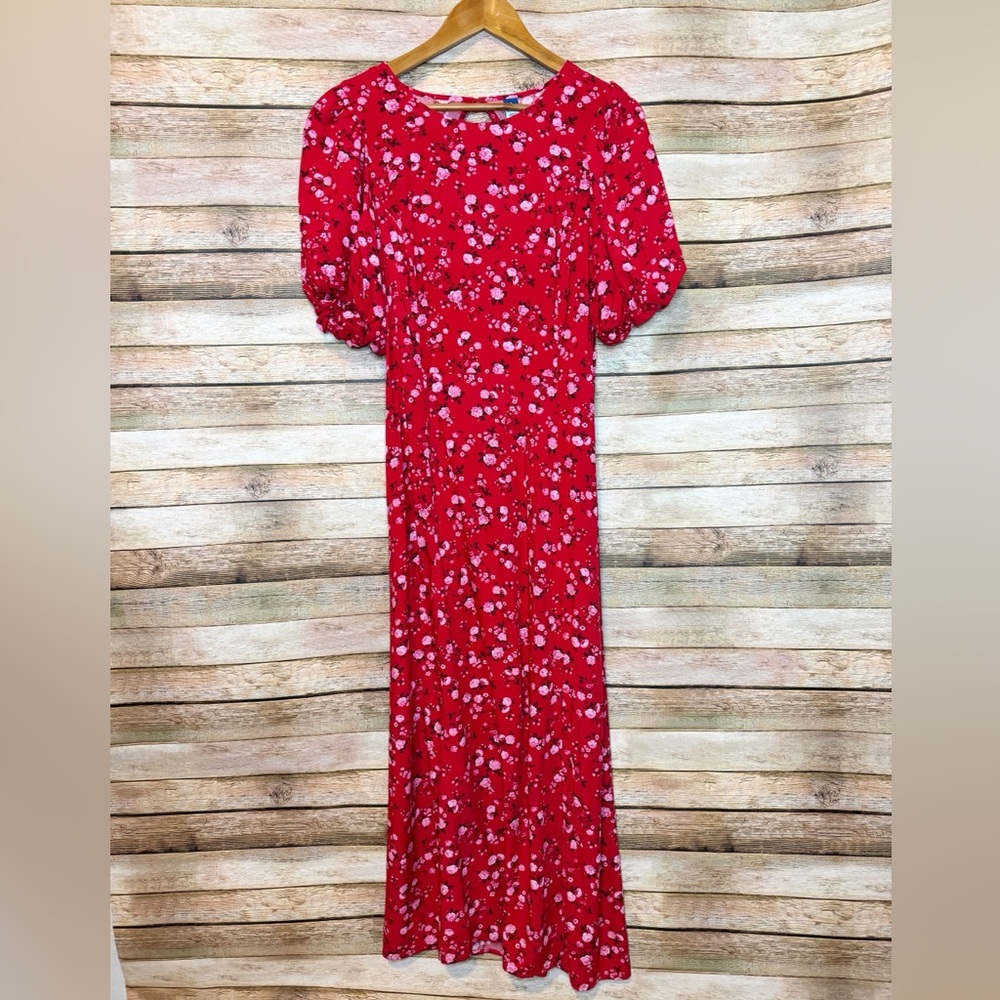 Old Navy Red Maxi Sundress with Puff Sleeves